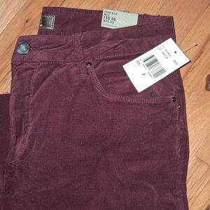 Kut from the Kloth Burgundy Corduroy Pants Unfishined Hem High Rise Wide Leg NWT